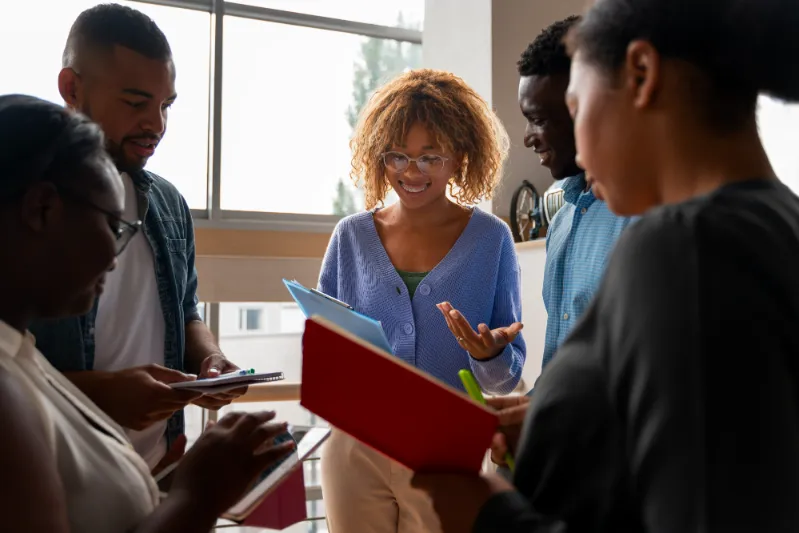 People collaborating in a workplace environment